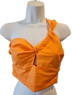 Hot Girl Summer Orange One Shoulder Cutout Top Y2K Ruched Crop S NWT